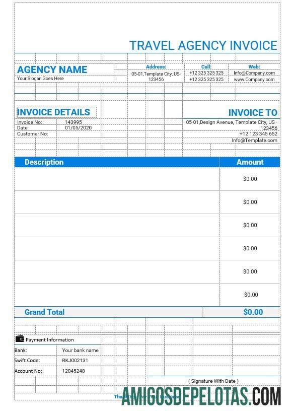 para download Modelo editável de fatura de agência de viagens